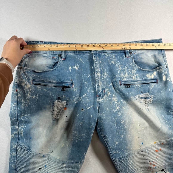 Makobi Jeans Mens 46 Blue Skinny Moto Distressed High Rise Stretch - Picture 4 of 13